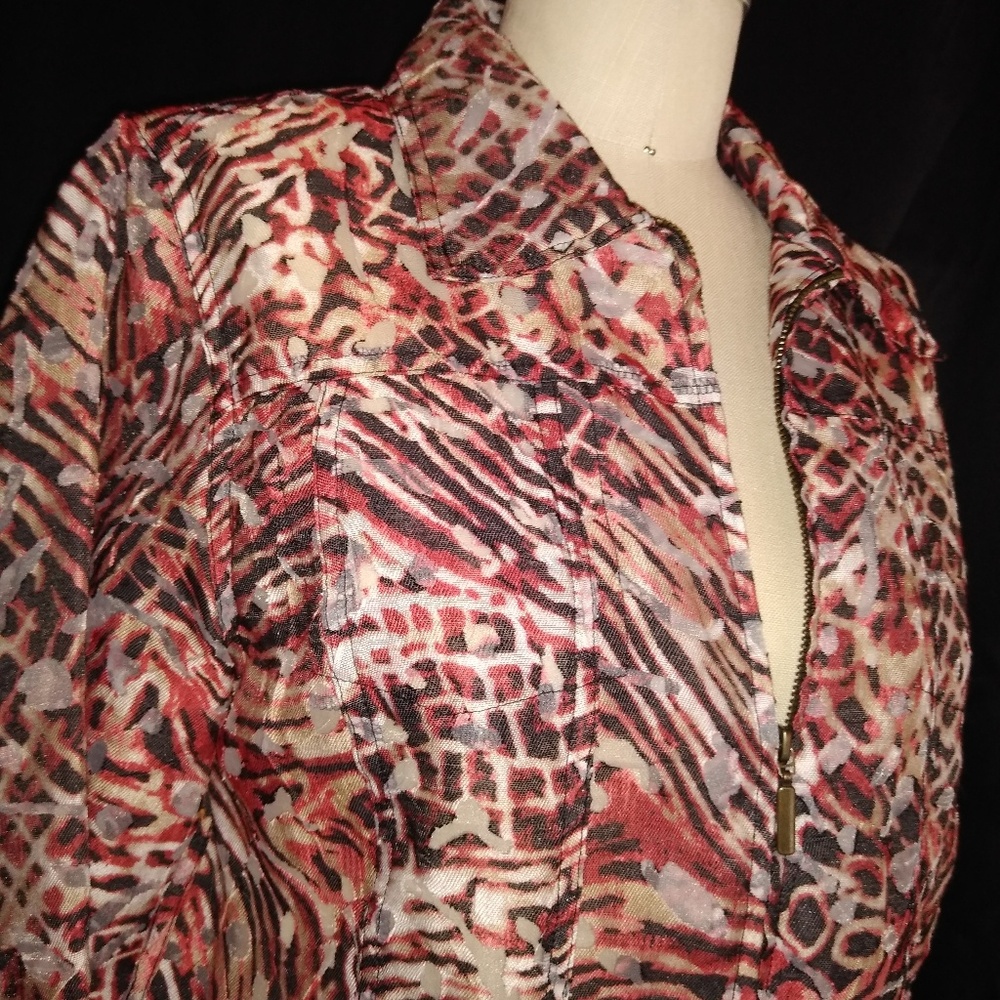 Sheer cutout printed zip up jacket